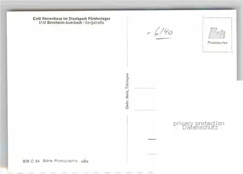 AK / Ansichtskarte Auerbach Bergstrasse Cafe Herrenhaus im Staatspark Fuerstenlager Kat. Bensheim
