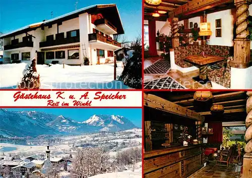 AK / Ansichtskarte Reit Winkl Gaestehaus Speicher Winterpanorama Alpen Kat. Reit im Winkl