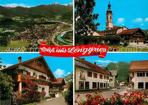AK / Ansichtskarte Lenggries Gesamtansicht mit Alpenpanorama Ortsmotive Kirche Kat. Lenggries