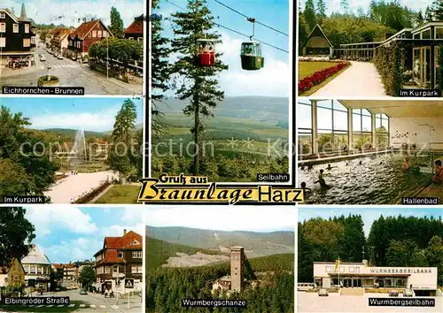 AK / Ansichtskarte Braunlage Kurpark Eichhoernchen Brunnen Wurmbergschanze Hallenbad Kat. Braunlage Harz