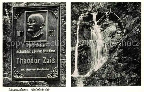 AK / Ansichtskarte Denkmal Theodor Zais Rueppertsklamm Niederlahnstein  Kat. Denkmaeler
