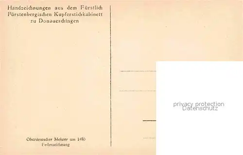 AK / Ansichtskarte Federzeichnung Oberdeutscher Meister um 1480 Kupferstichkabinett Donaueschingen