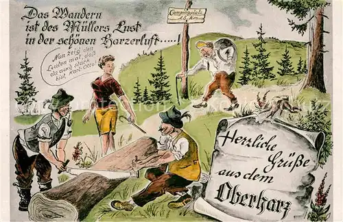 AK / Ansichtskarte Wandern Humor Holzsaeger Oberharz  Kat. Berge