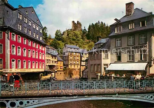 AK / Ansichtskarte Monschau Rurpartie Bruecke Kurhotel Altstadt Rotes Haus Museum Burgruine Kat. Monschau