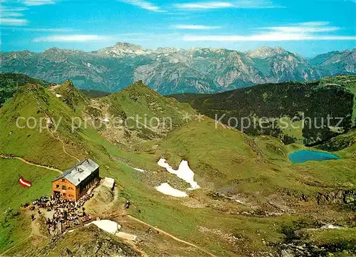 AK / Ansichtskarte Schruns Vorarlberg Wormser Huette mit Schwarzsee gegen Lechtaler Alpen Fliegeraufnahme Kat. Schruns