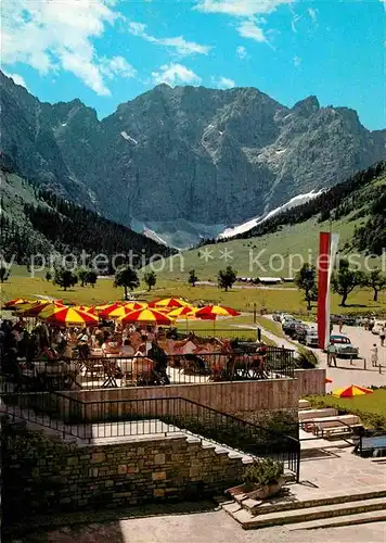 AK / Ansichtskarte Eng Karwendel Alpengasthof Eng am Grossen Ahornboden Blick von Terrasse gegen Grubenkar Nordwand Kat. Schwaz