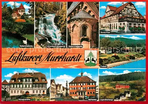 AK / Ansichtskarte Murrhardt Kirche Wasserfall Kapelle Hotel Freibad Jugendherberge Marktplatz Ruemelinsmuehle Kat. Murrhardt