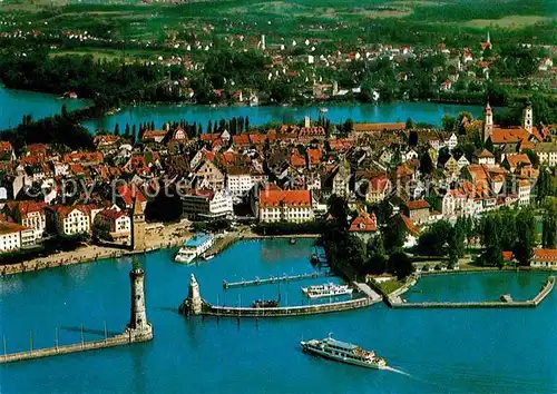 AK / Ansichtskarte Lindau Bodensee Halbinsel Hafen Ferieninsel Fliegeraufnahme Kat. Lindau (Bodensee)
