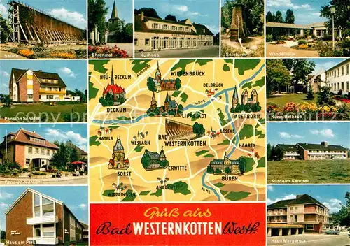 AK / Ansichtskarte Bad Westernkotten Saline Pension Schaefer Kurmittelhaus Kurhaus Ehrenmal Wandelhalle Kat. Erwitte