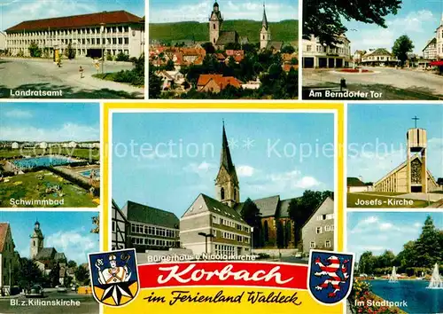 AK / Ansichtskarte Korbach Landratsamt Kilianskirche Stadtpark Buergerhaus Nicolaikirche Kat. Korbach