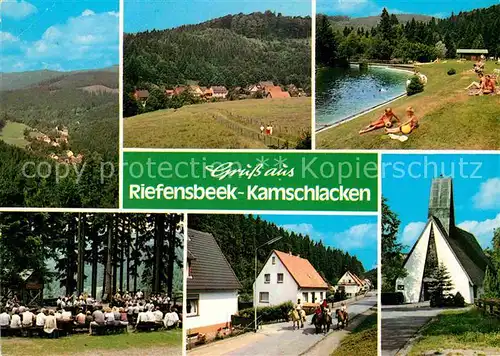 AK / Ansichtskarte Riefensbeek Kamschlacken Freibad Kirche Waldfestspiele  Kat. Osterode am Harz