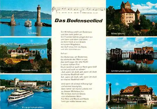 AK / Ansichtskarte Liederkarte Das Bodenseelied Lindau Meersburg Wasserburg Unteruhldingen Kat. Musik