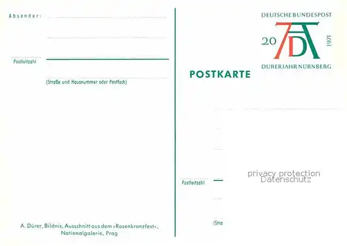 AK / Ansichtskarte Duerer Albrecht Nuernberg Ausschnitt aus dem Rosenkranzfest Kat. Kuenstlerkarte