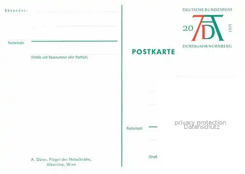 AK / Ansichtskarte Duerer Albrecht Nuernberg Fluegel der Nebelkraehe Kat. Kuenstlerkarte