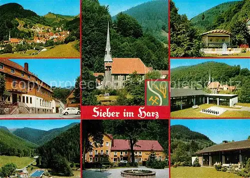 AK / Ansichtskarte Sieber Kirche Brunnen Kurhaus Pavillon Freibad Teilansicht  Kat. Herzberg am Harz