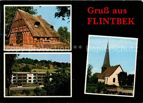AK / Ansichtskarte Flintbek Kirche Reetdachhaus Kat. Flintbek