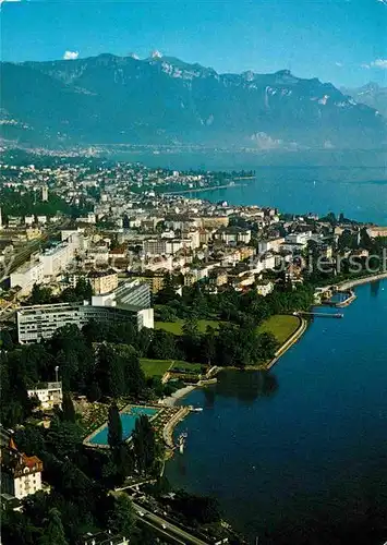 AK / Ansichtskarte Vevey VD La Tour de Peilz Montreux et Alpes vaudoises Lac Leman vue aerienne Kat. Vevey
