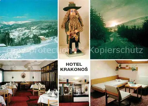 AK / Ansichtskarte Benecko Semily Hotel Krakonos Winterlandschaft Riesengebirge Holzfigur Kat. Tschechische Republik