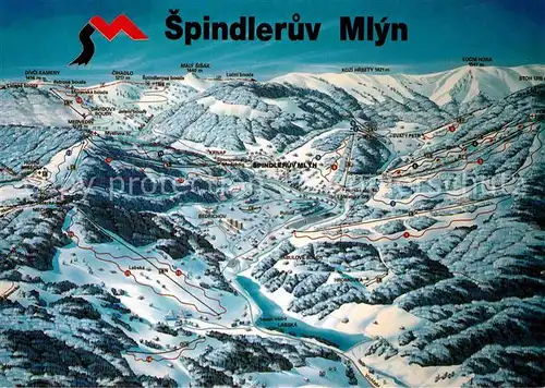 AK / Ansichtskarte Spindleruv Mlyn Spindlermuehle uebersichtskarte Riesengebirge aus der Vogelperspektive Kat. Trutnov