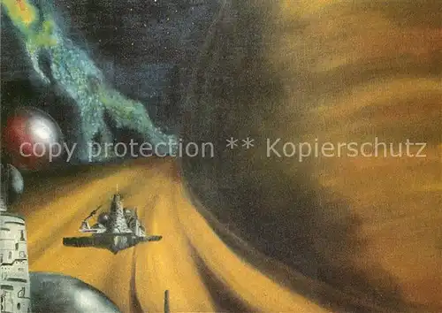 AK / Ansichtskarte Raumfahrt Kuenstlerkarte Gerd Houdelet ueber den Ringen des Saturn  Kat. Flug