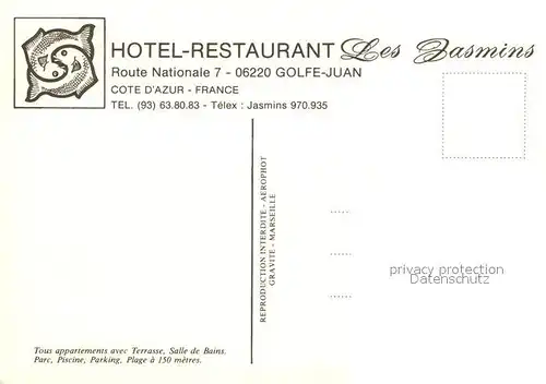 AK / Ansichtskarte Golfe Juan Hotel Restaurant Les Jasmins Kat. Antibes