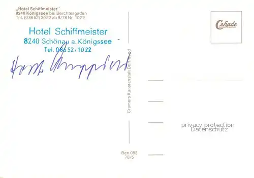 AK / Ansichtskarte Koenigsee Berchtesgaden Hotel Schiffmeister 