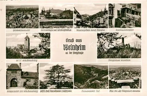 AK / Ansichtskarte Weinheim Bergstrasse Rosenanlagen Zweiburgenblick Marktplatz Rathaustreppe  Kat. Weinheim