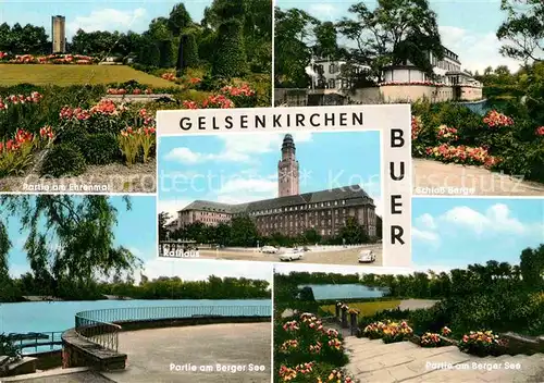 AK / Ansichtskarte Buer Gelsenkirchen Park Ehrenmal Schloss Berge Uferpartie am Berger See Rathaus Kat. Gelsenkirchen