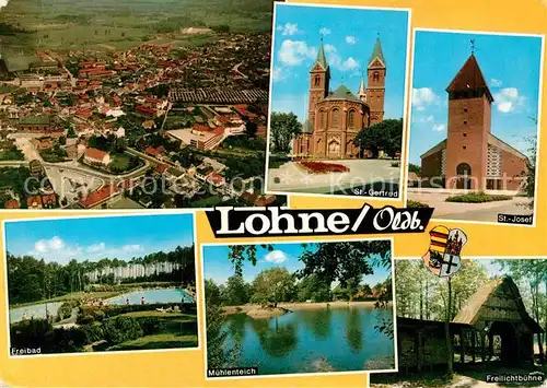 AK / Ansichtskarte Lohne Kirchen Freilichtbuehne Muehlenteich Freibad Fliegeraufnahme Kat. Lohne (Oldenburg)