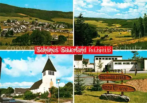 AK / Ansichtskarte Hildfeld Landschaftspanorama Kirche Schild Kat. Winterberg