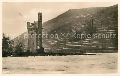 AK / Ansichtskarte Bingen Rhein Der zugefrorene Rhein 1929 Kat. Bingen am Rhein