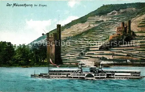AK / Ansichtskarte Bingen Rhein Maeuseturm Personendampfer Kat. Bingen am Rhein