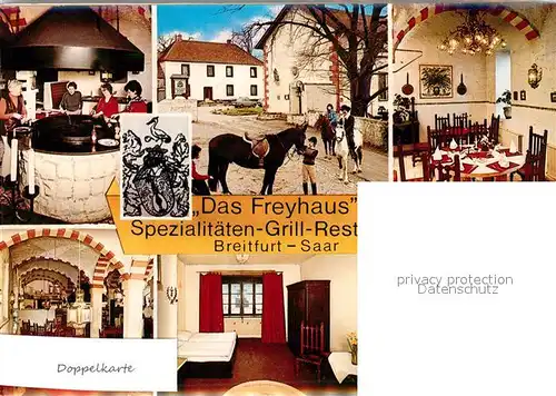 AK / Ansichtskarte Blieskastel Das Freyhaus Breitfurt Gastraum Reiter Stallung Zimmer Kat. Blieskastel