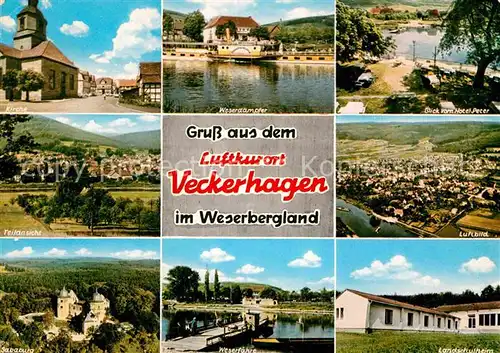 AK / Ansichtskarte Veckerhagen Weserdampfer Fliegeraufnahme Landschulheim Sababurg Kat. Reinhardshagen
