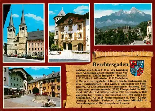 AK / Ansichtskarte Berchtesgaden Stiftskirche Hirschenhaus am Marktplatz mit Brunnen Kat. Berchtesgaden