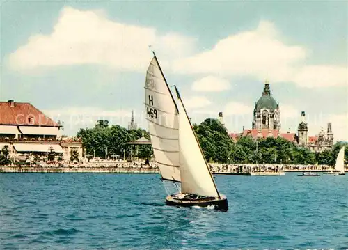 AK / Ansichtskarte Hannover Maschsee Gaststaette Rathaus Marktkirche Segelboot Kat. Hannover