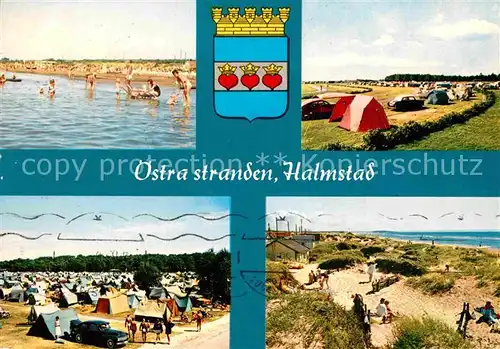 AK / Ansichtskarte Halmstad oestra stranden Campingplatz Strand Wappen Kat. Halmstad