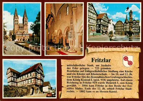 AK / Ansichtskarte Fritzlar Kirche Marktplatz Brunnen Fachwerkhaus Geschichte Kat. Fritzlar