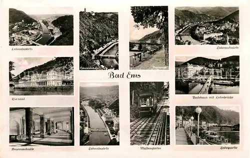 AK / Ansichtskarte Bad Ems Lahnpartie Promenade Kursaa Brunnenhalle Walbergbahn Badehaus Lahnbruecke Kat. Bad Ems