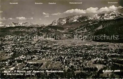AK / Ansichtskarte Garmisch Partenkirchen Fliegeraufnahme mit Dreitorspitze Kat. Garmisch Partenkirchen