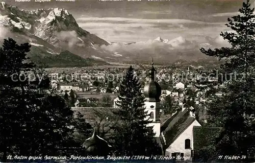 AK / Ansichtskarte St Anton Kranzberg mit Zugspitze und Tiroler Bergen Kat. Garmisch Partenkirchen