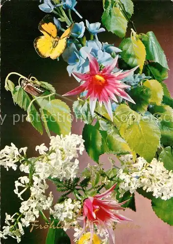 AK / Ansichtskarte Pfingsten Pentecost Pentecote Maikaefer Schmetterling Blumen  Kat. Greetings