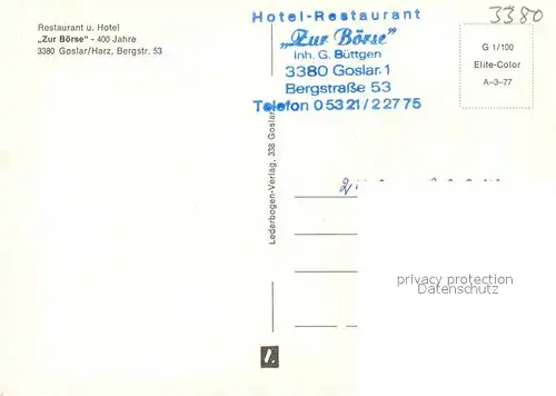 AK / Ansichtskarte Goslar Restaurant Hotel Zur Boerse Fachwerkhaus Kat. Goslar
