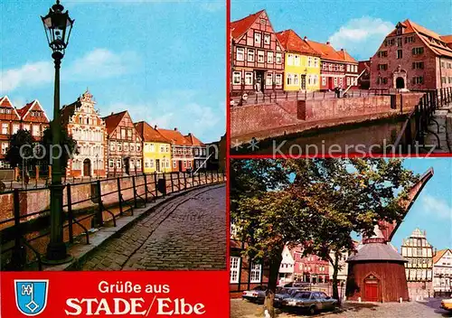 AK / Ansichtskarte Stade Niederelbe Am alten Hafen Altstadt Fachwerkhaeuser Holzkran Kat. Stade