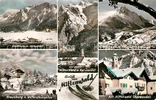 AK / Ansichtskarte Mittenwald Bayern Ortspartie mit Karwendel Wetterstein Kranzberg Kat. Mittenwald