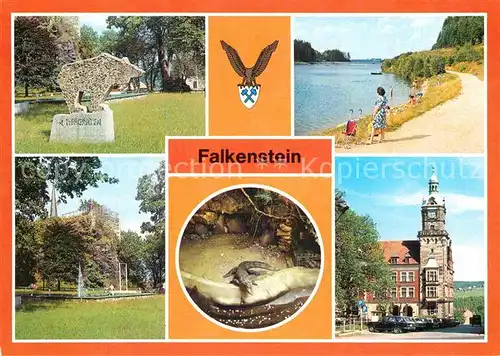 AK / Ansichtskarte Falkenstein Vogtland Schlossfelsen Talsperre Tierpark Krokodil Rathaus Kat. Falkenstein Vogtland