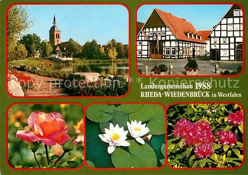 AK / Ansichtskarte Rheda Wiedenbrueck Landesgartenschau Kirche Seerosen Azaleen Rosen Fachwerkhaus Kat. Rheda Wiedenbrueck