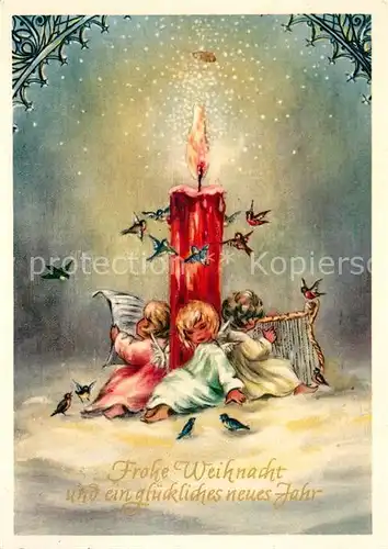 AK / Ansichtskarte Weihnachten Engel Kerze Harfe Voegel  Kat. Greetings