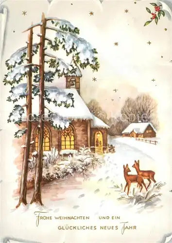 AK / Ansichtskarte Weihnachten Neujahr Kirche Rehe  Kat. Greetings