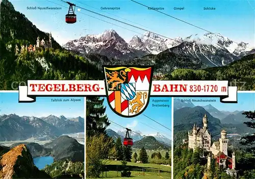 AK / Ansichtskarte Seilbahn Tegelberg Schwangau Fuessen Schloss Neuschwanstein Alpsee Kat. Bahnen